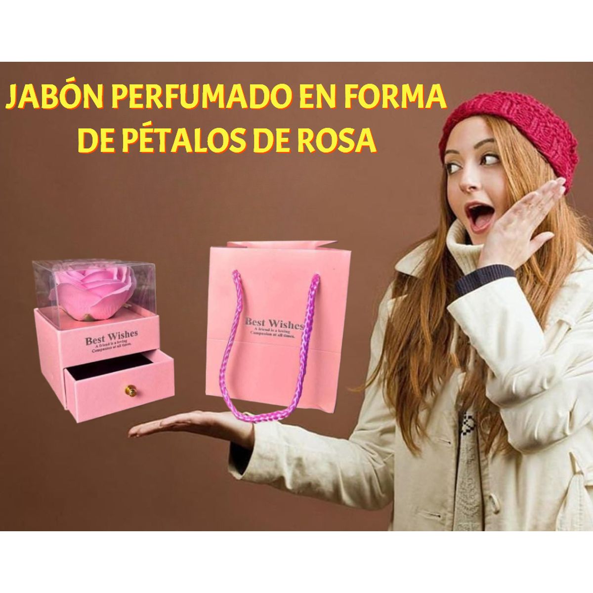 GENERICO - ADORNO ROSA ETERNA EN JABÓN PÉTALOS DE ROSA Y JOYERO ROSADO