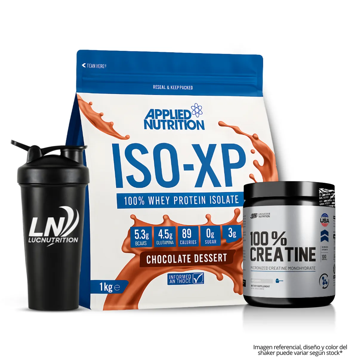 APPLIED NUTRITION - ISO XP 1 KG Proteina Isolatada - Chocolate Dessert + Creatina Universe Nutrition 250 g + Shaker