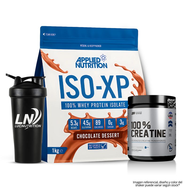 APPLIED NUTRITION - ISO XP 1 KG Proteina Isolatada - Chocolate Dessert + Creatina Universe Nutrition 250 g + Shaker