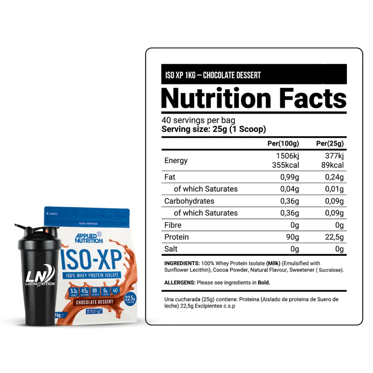 APPLIED NUTRITION - ISO XP 1 KG Proteina Isolatada - Chocolate Dessert + Creatina Universe Nutrition 250 g + Shaker