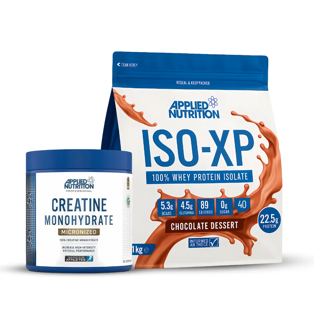 APPLIED NUTRITION - Iso XP 1 Kg Proteina Isolatada 40 servicios - Chocolate Dessert + Creatina Applied Nutrition 250 g