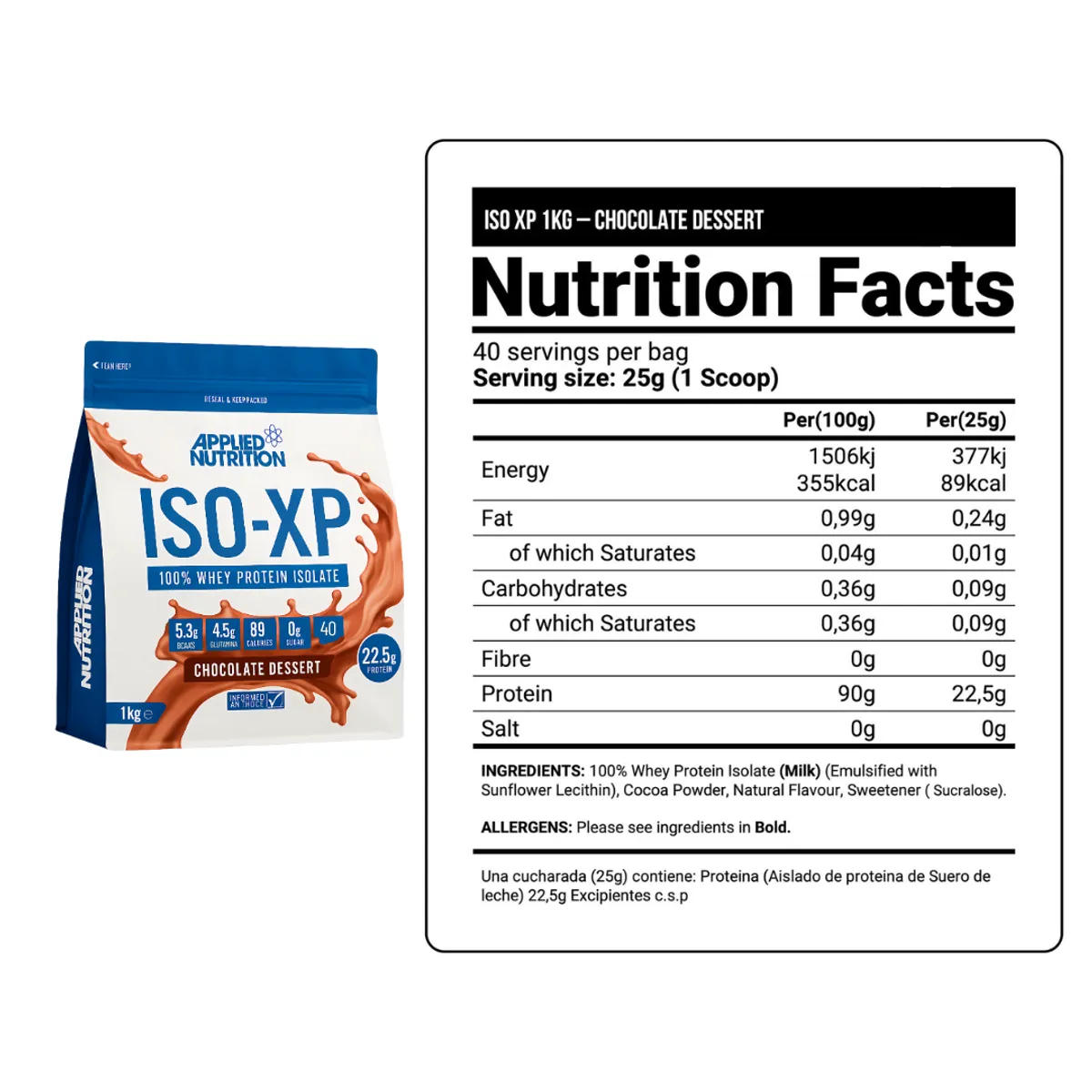 APPLIED NUTRITION - Iso XP 1 Kg Proteina Isolatada 40 servicios - Chocolate Dessert + Creatina Applied Nutrition 250 g