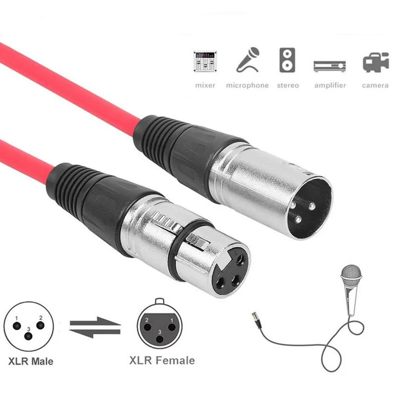 GENERICO - Cable para Microfono XLR 3 pines 3 Metros Rojo blindado
