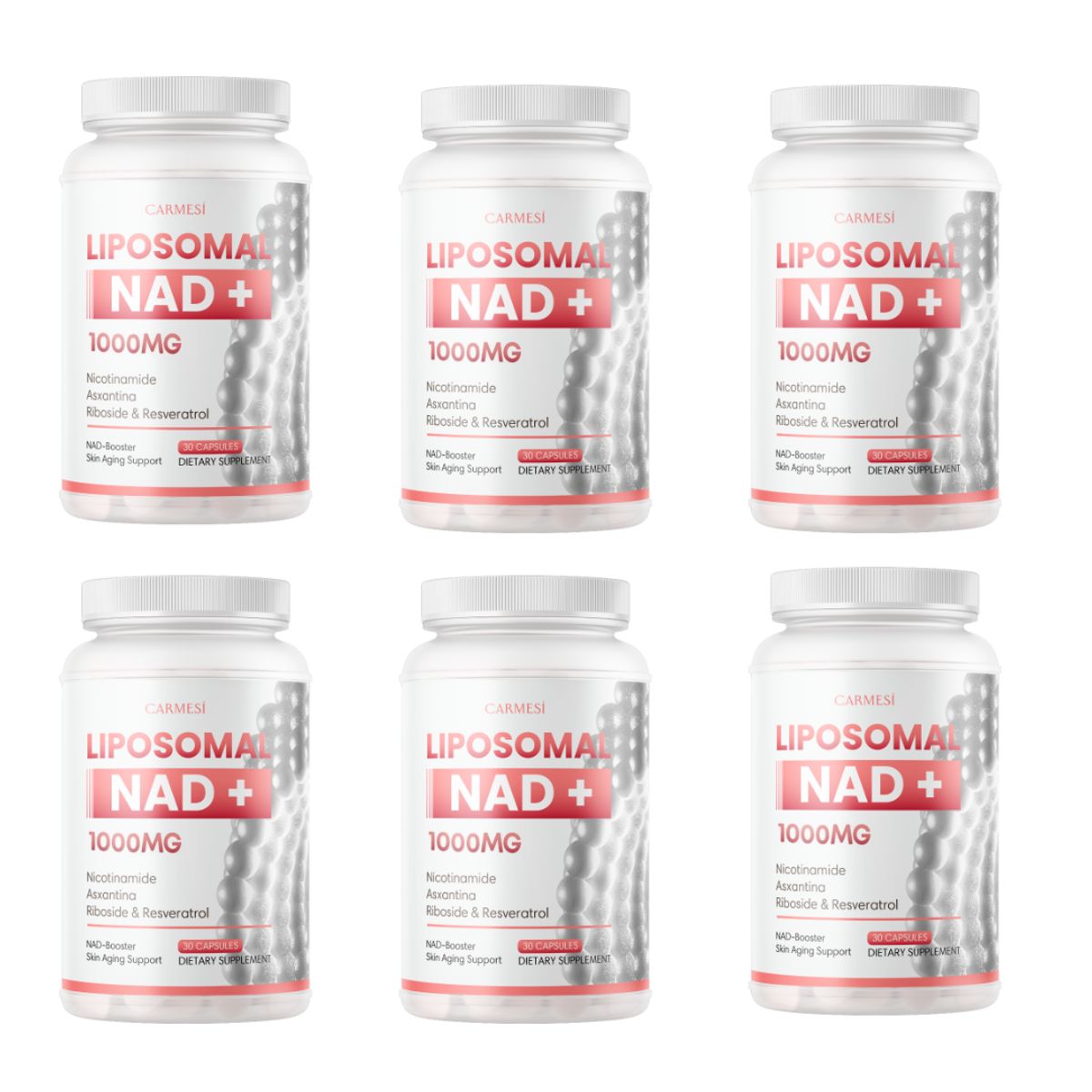 OEM - 6 x NeverAge LIPOSOMAL NAD+ 1000MG + RESVERATROL TRATAMIENTO COMPLETO
