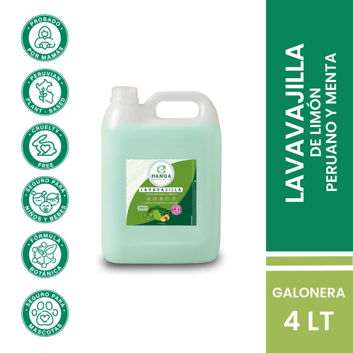 HANQA - Lavavajilla Líquido HANQA Limón Peruano y Menta Galón 4L