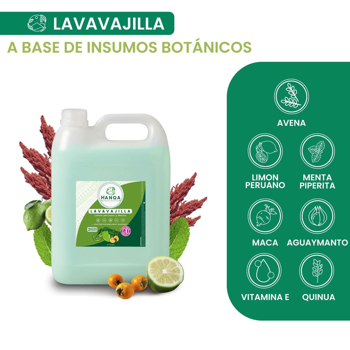 HANQA - Lavavajilla Líquido HANQA Limón Peruano y Menta Galón 4L