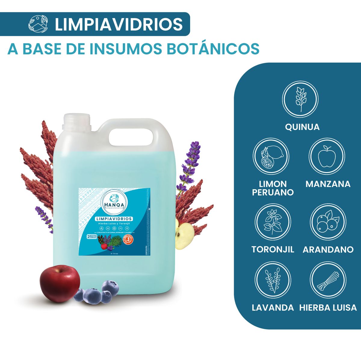 HANQA - Limpiavidrios Líquido HANQA Hierba Luisa y Toronjil Galón 4L