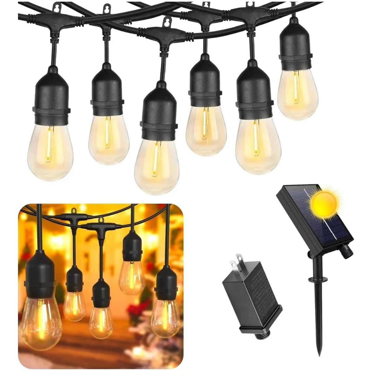 PREMIUM - Guirnalda para exteriores 10 metros+ 20 Focos Led+ Panel solar