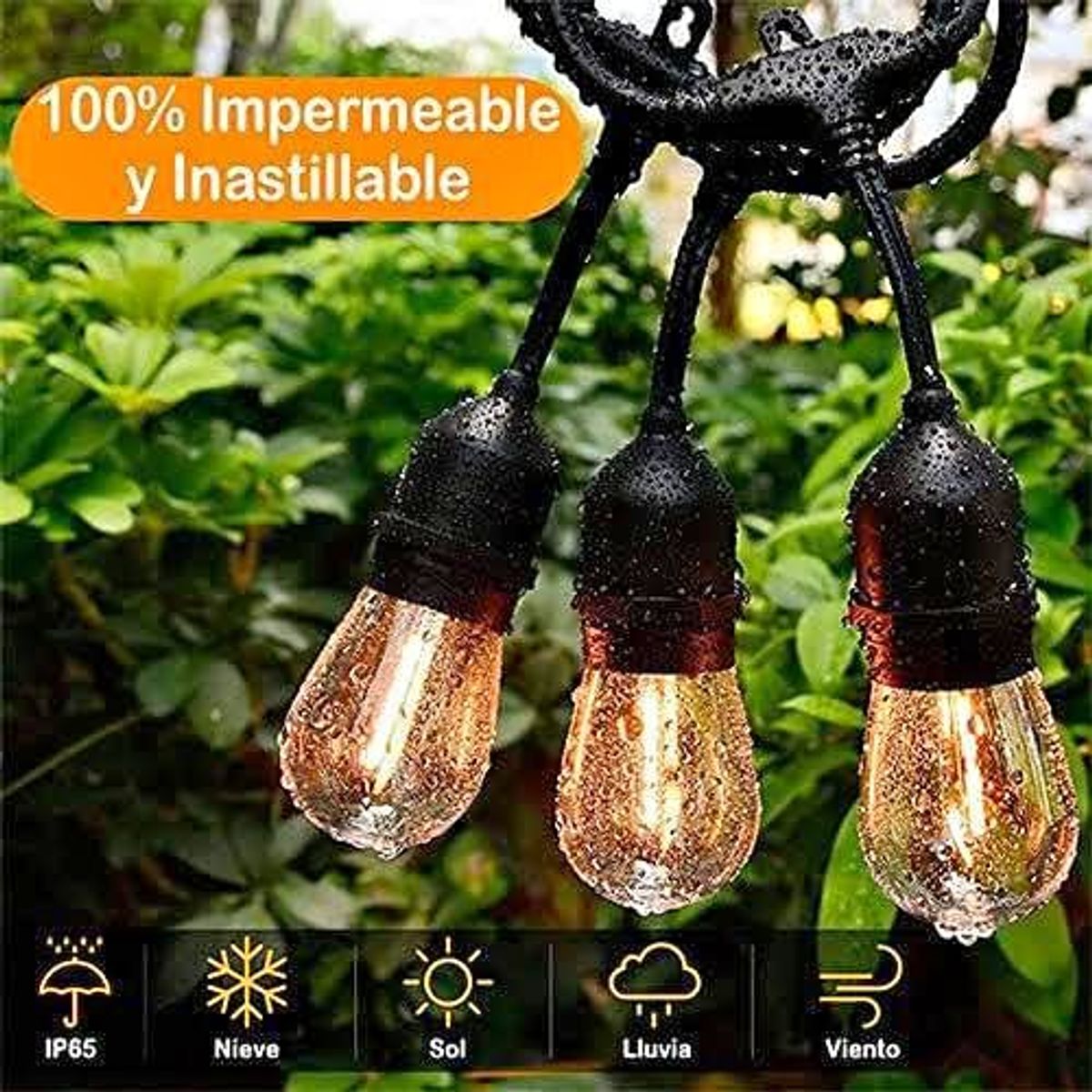 PREMIUM - Guirnalda para exteriores 10 metros+ 20 Focos Led+ Panel solar