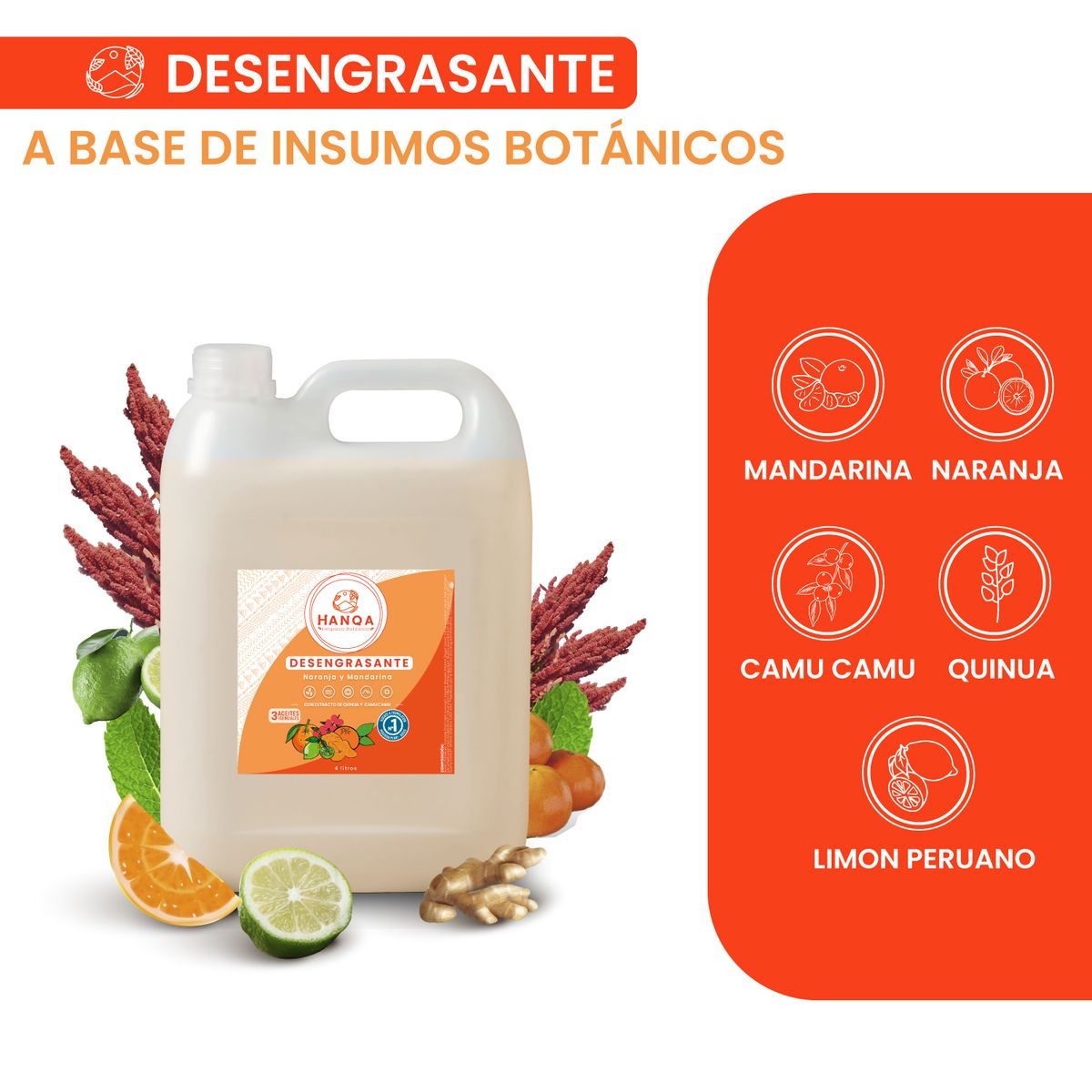 HANQA - Sacagrasa Líquido HANQA Naranja y Mandarina Galón 4L