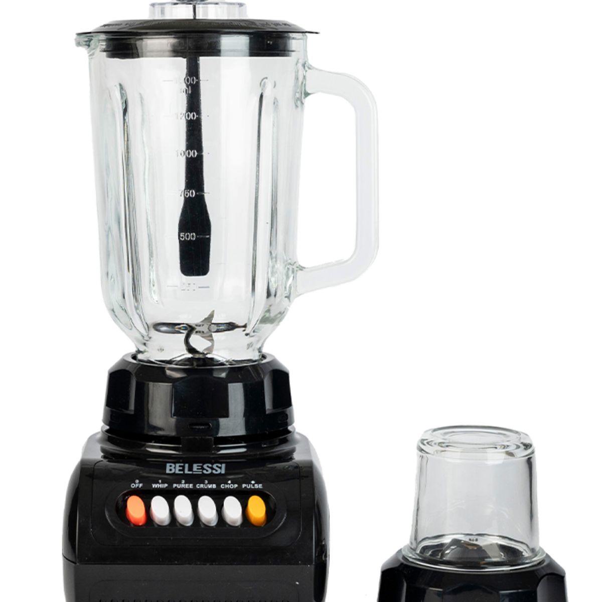 BELESSI - Licuadora 4 velocidades + Pulso - 300W 1.5L, Vaso de Vidrio y Vaso Picador con Espátula