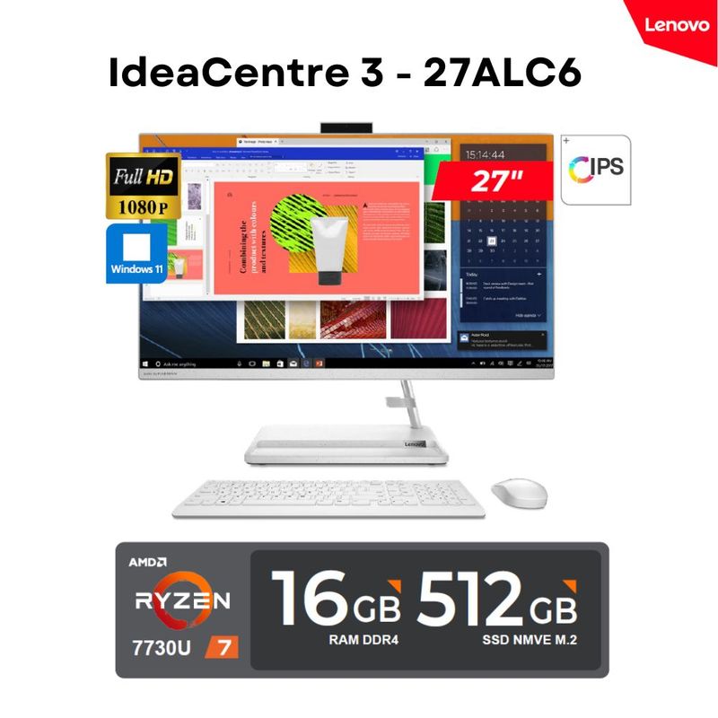 LENOVO - TODO EN UNO LENOVO/ 27"FHD, IPS/ Ryzen 7 7730U/ 16GB DDR4/ 512GB SSD/ Win11 Home