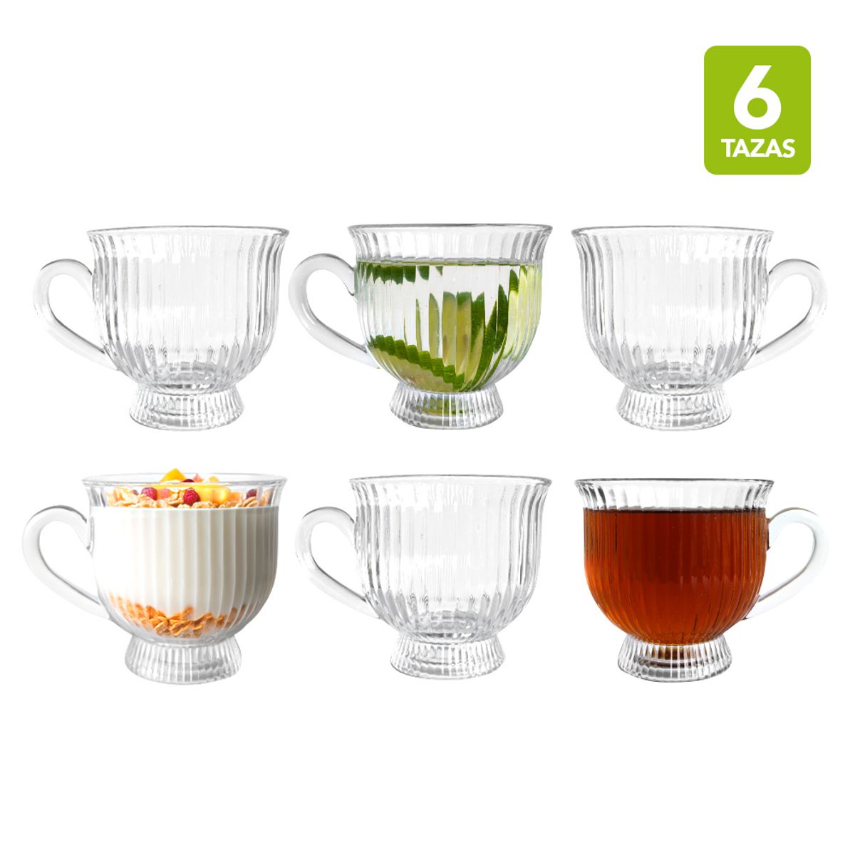 KELLER - Set de 6 Tazas de Vidrio Elegante G83