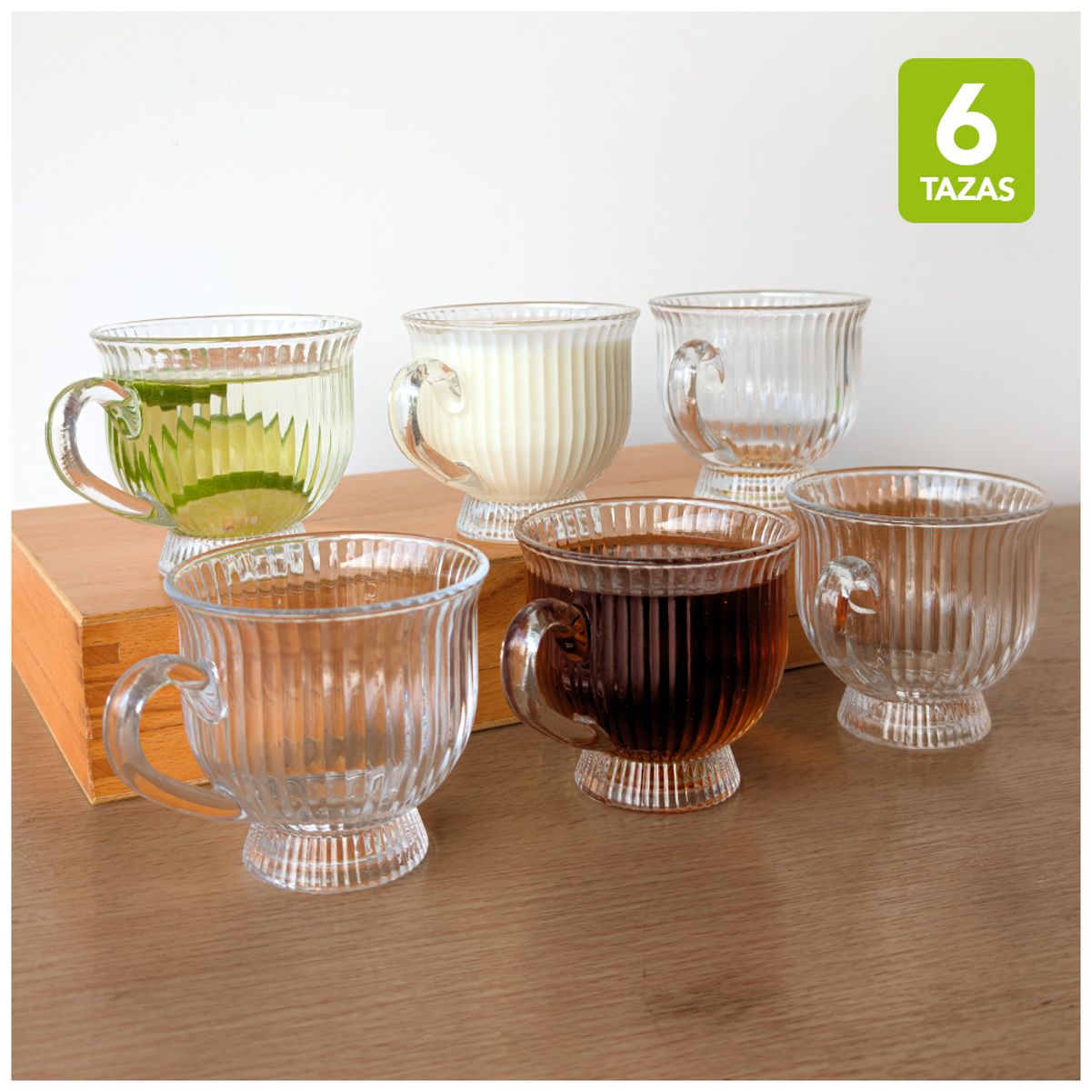 KELLER - Set de 6 Tazas de Vidrio Elegante G83