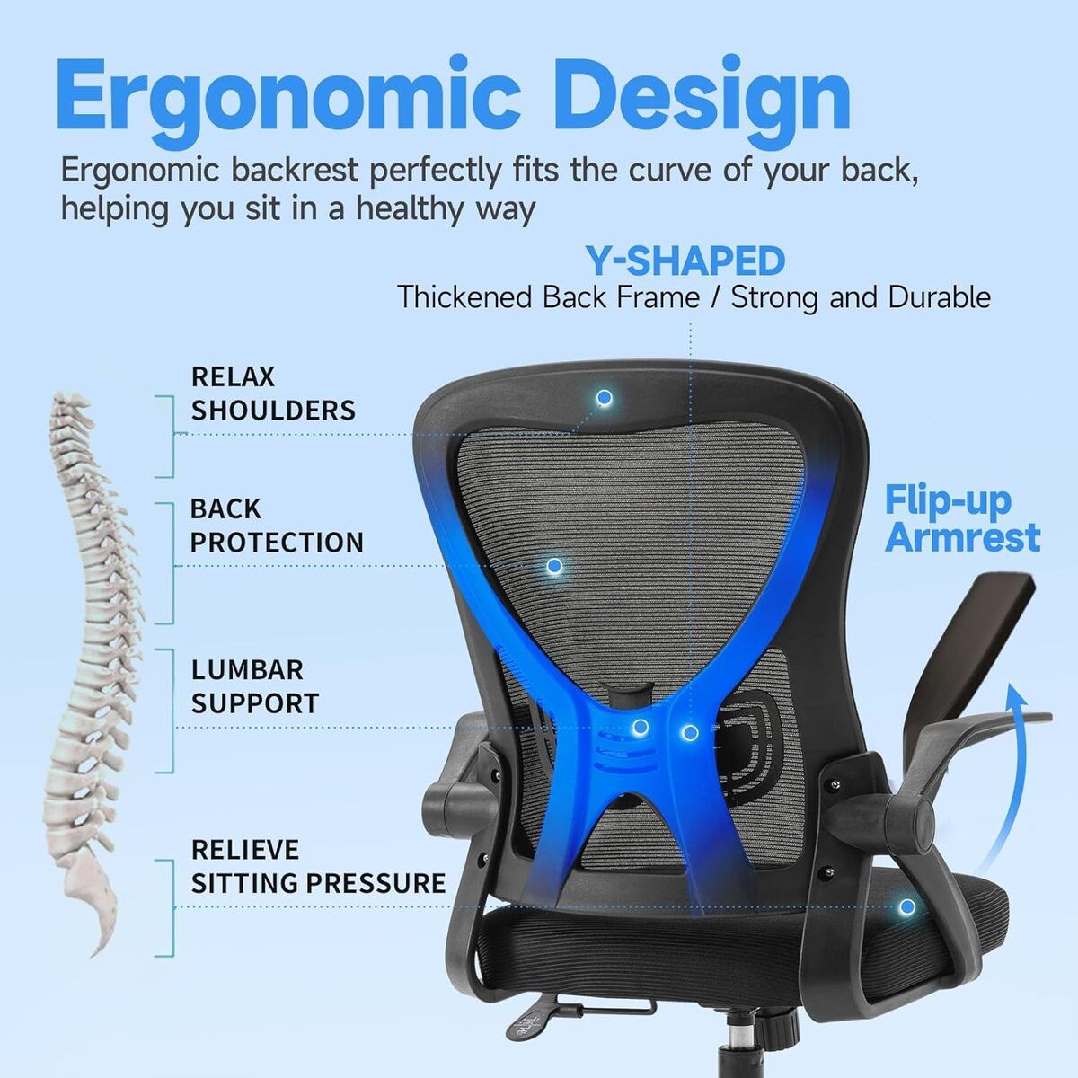GENERICO - Silla De Oficina Ergonómica Reposabrazos Soporte Lumbar Oficina Malla