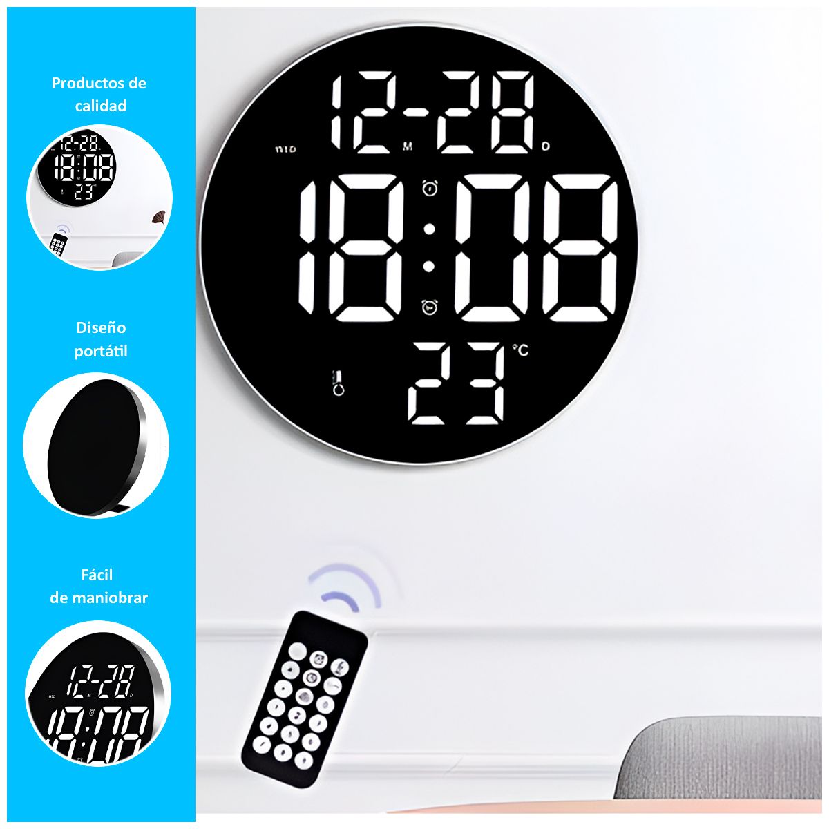 GENERICO - Reloj de pared Led silencioso