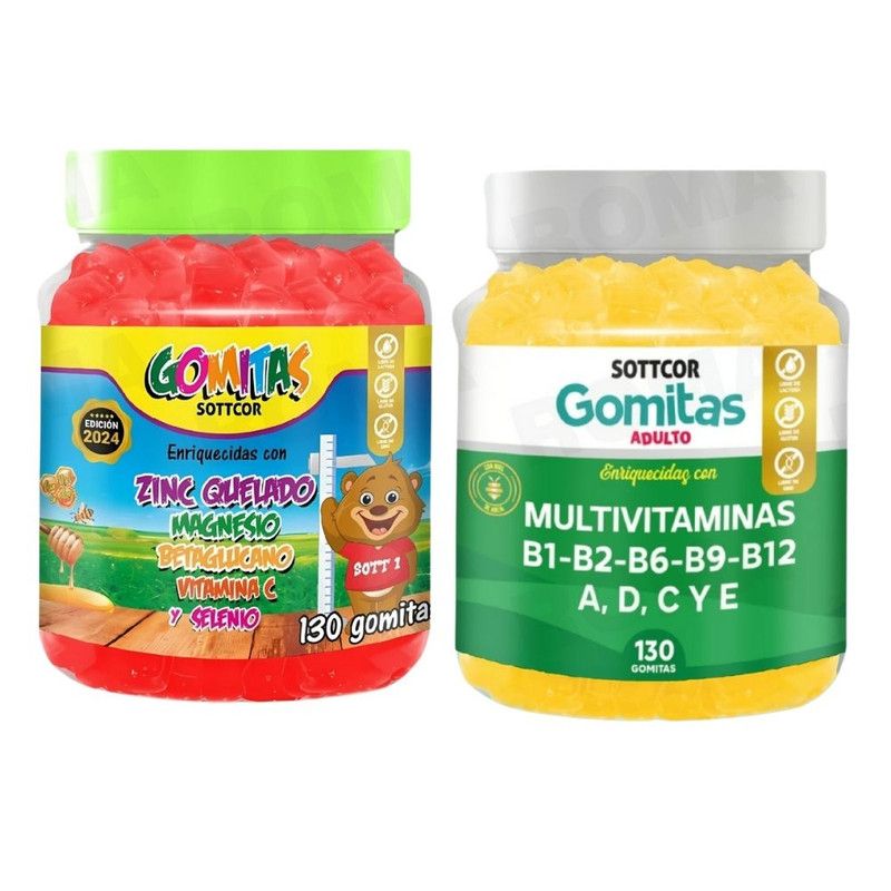 GENERICO - PACK 2 GOMITAS ZINC QUELADO NIÑOS  + MULTIVITAMINAS ADULTOS 260 UND
