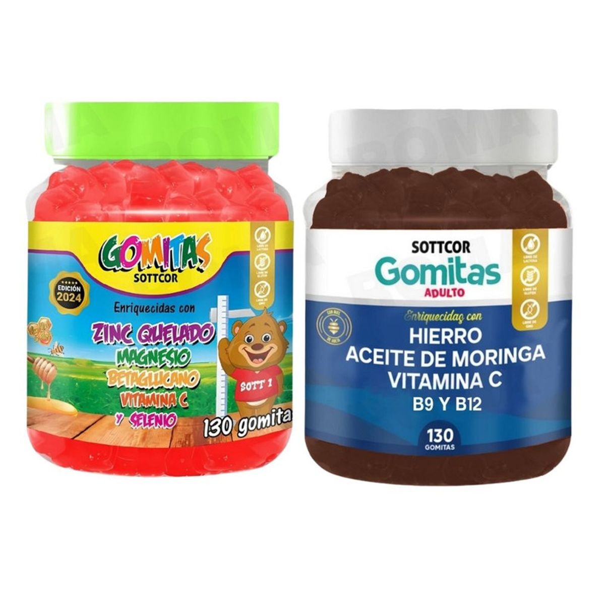 GENERICO - PACK 2 GOMITAS ZINC QUELADO NIÑOS  + HIERRO ADULTOS 260 UND