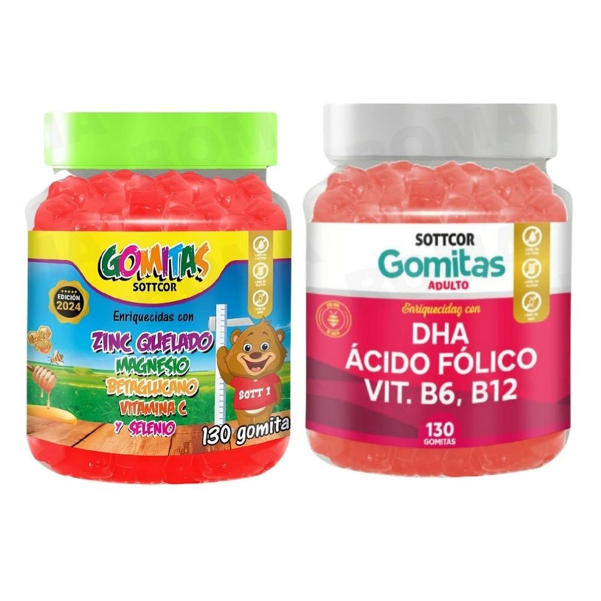 GENERICO - PACK 2 GOMITAS ZINC QUELADO NIÑOS  + DHA ACIDO FOLICO 260 UND