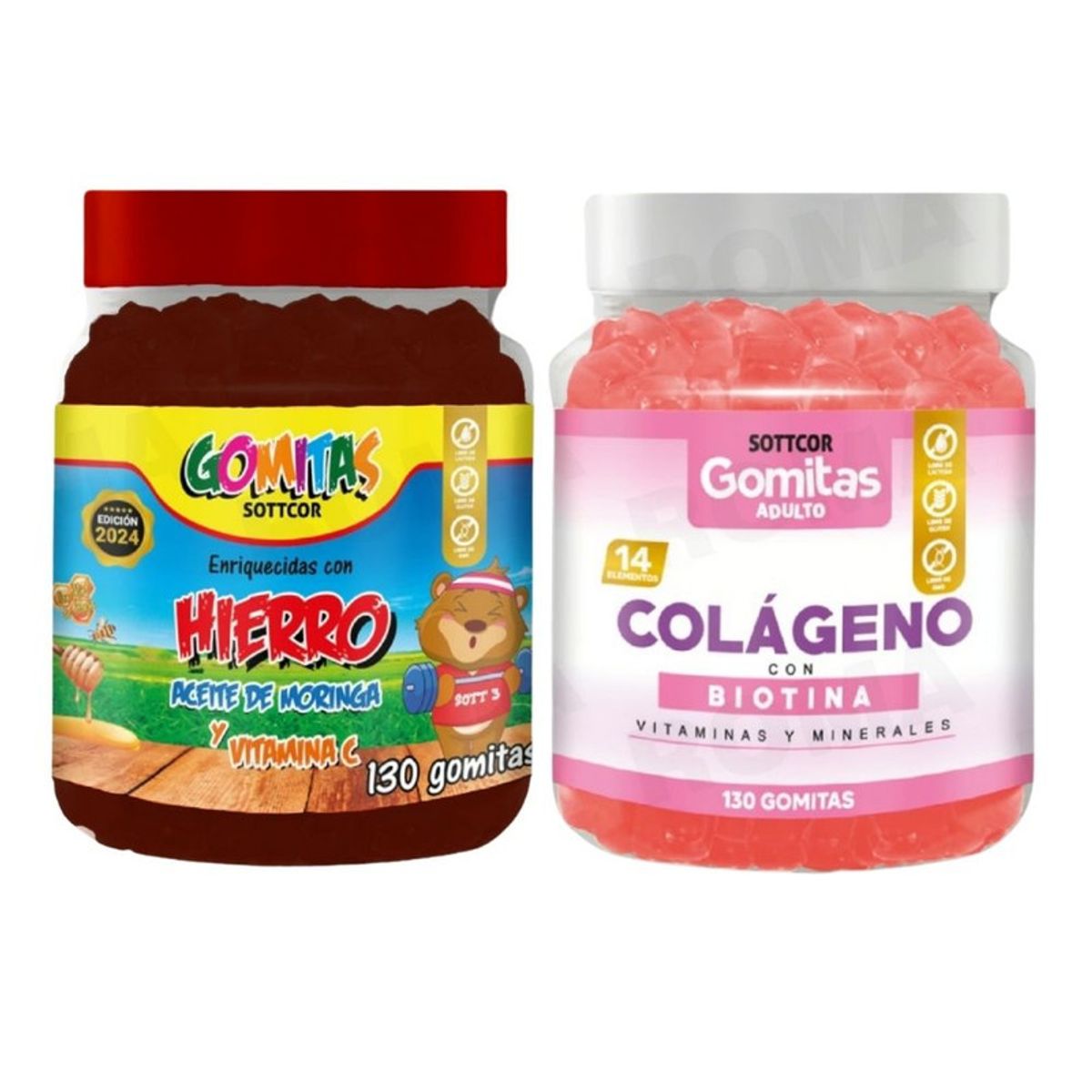 GENERICO - PACK 2 GOMITAS HIERRO NIÑOS  + COLAGENO ADULTOS 130 UND