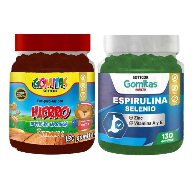 GENERICO - PACK 2 GOMITAS HIERRO NIÑOS  + ESPIRULINA ADULTOS 260 UND