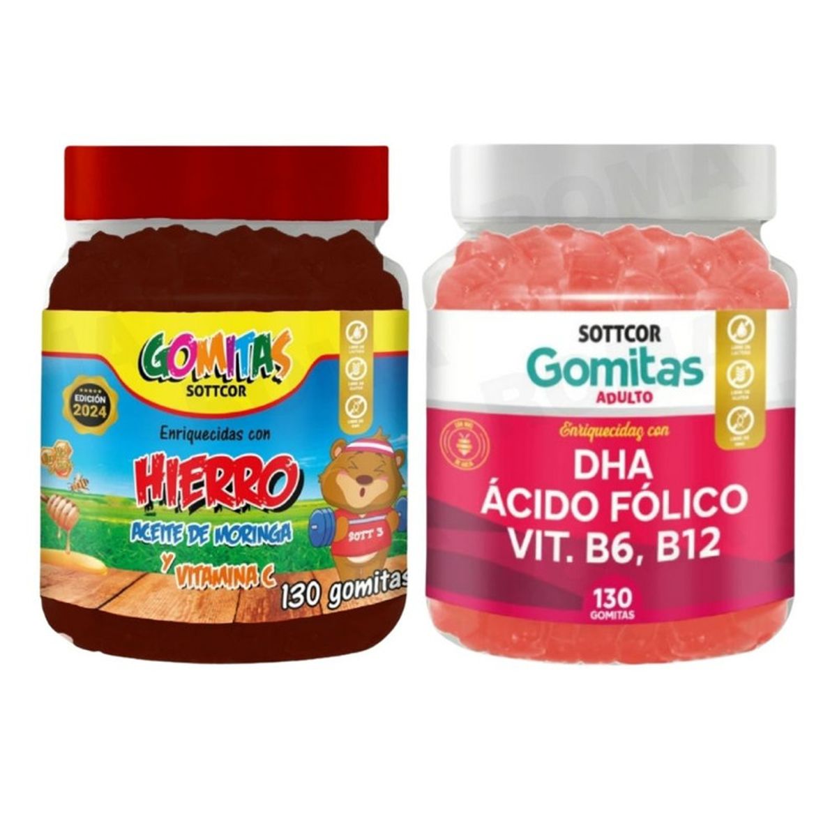 GENERICO - PACK 2 GOMITAS HIERRO NIÑOS  + DHA ACIDO FOLICO 260 UND