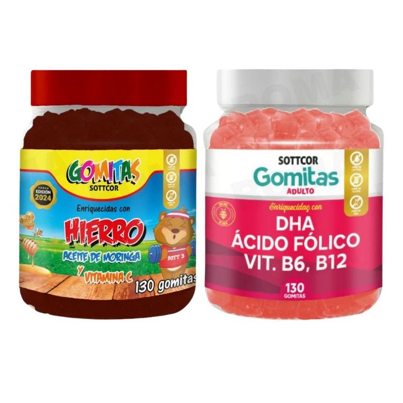 GENERICO - PACK 2 GOMITAS HIERRO NIÑOS  + DHA ACIDO FOLICO 260 UND