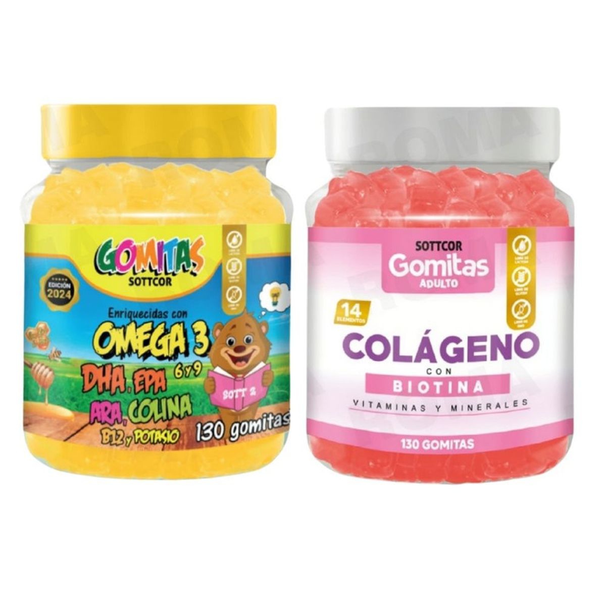 GENERICO - PACK 2 GOMITAS OMEGA 3 NIÑOS  + COLAGENO ADULTOS 130 UND