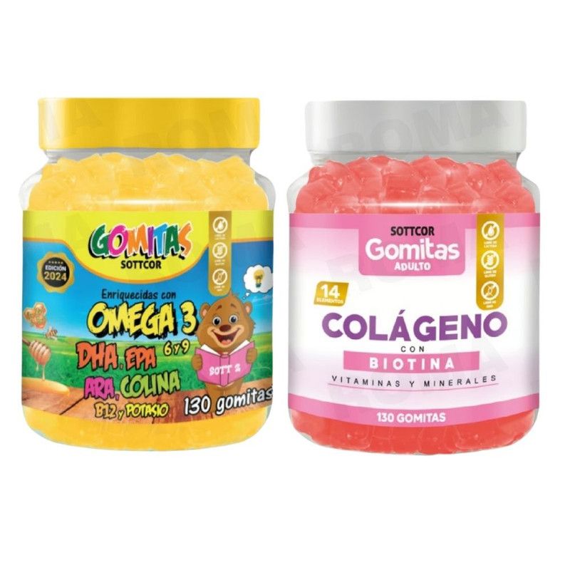 GENERICO - PACK 2 GOMITAS OMEGA 3 NIÑOS  + COLAGENO ADULTOS 130 UND