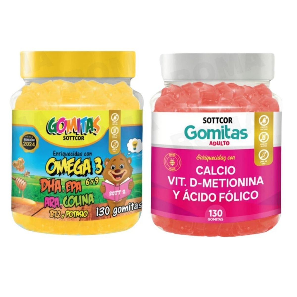 GENERICO - PACK 2 GOMITAS OMEGA 3 NIÑOS  + CALCIO ADULTOS 130 UND