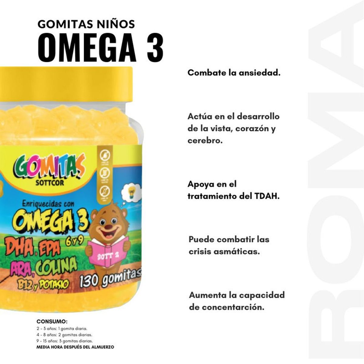 GENERICO - PACK 2 GOMITAS OMEGA 3 NIÑOS  + CALCIO ADULTOS 130 UND