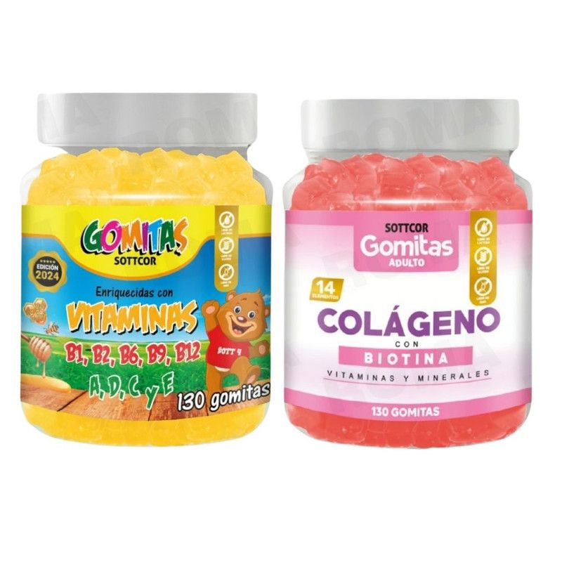 GENERICO - PACK 2 GOMITAS VITAMINAS PARA NIÑOS + COLAGENO ADULTOS 130 UND