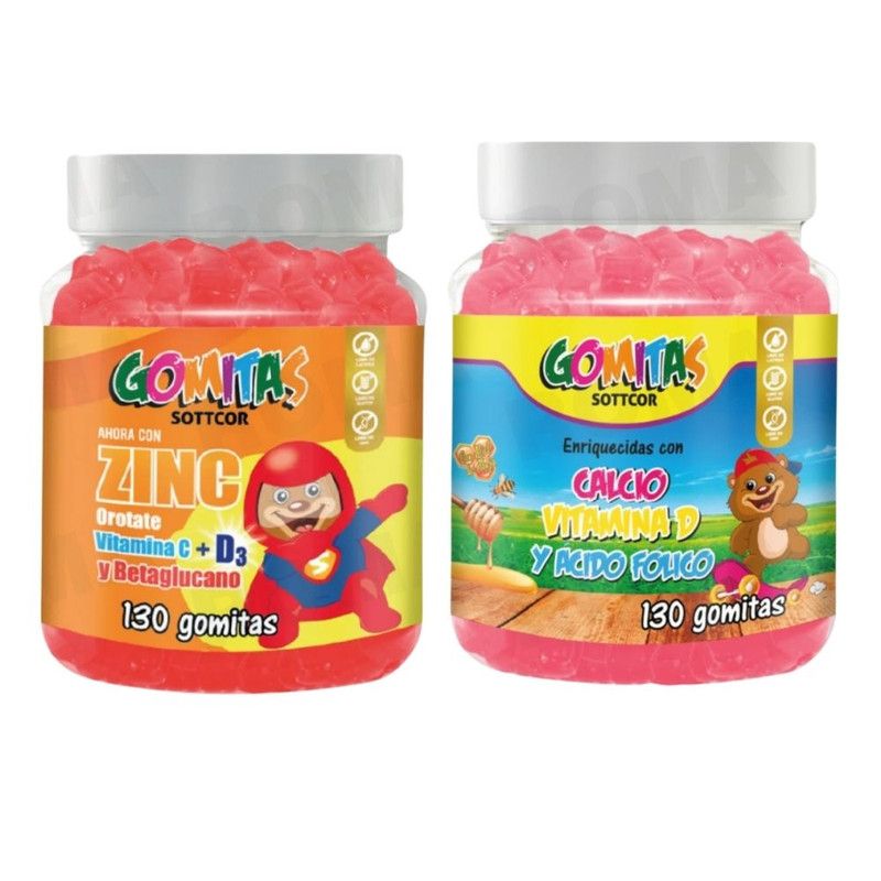 GENERICO - PACK 2 GOMITAS ZINC OROTATE NIÑOS 130UND + GOMITAS CALCIO NIÑOS 130UND