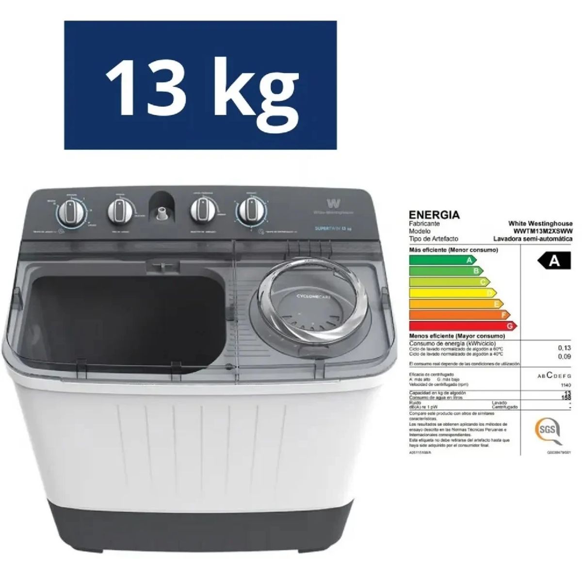 WESTINGHOUSE - Lavadora Semiautomática 13Kg Electrolux WWTM13M2XSWW