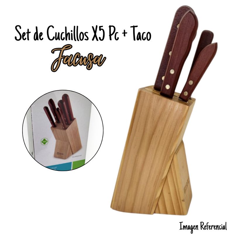 FACUSA - Set de Cuchillos X5 asa de madera + Taco