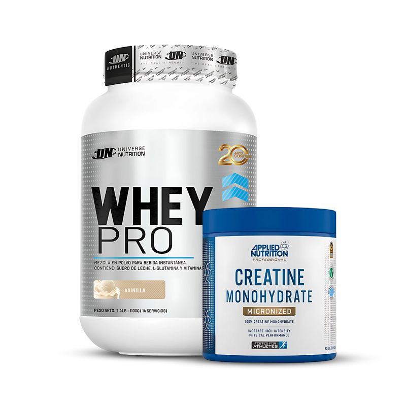 UNIVERSE NUTRITION - Whey Pro 1.1 kg vainilla + Creatina applied nutrition + 250 g
