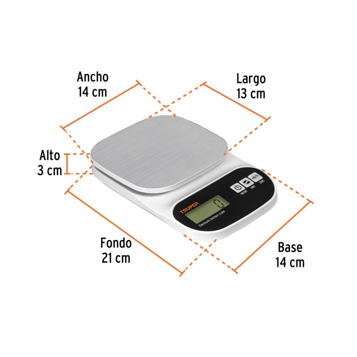 TRUPER - Balanza Digital de Cocina 5Kg Truper BASE-5EA Plato de Acero