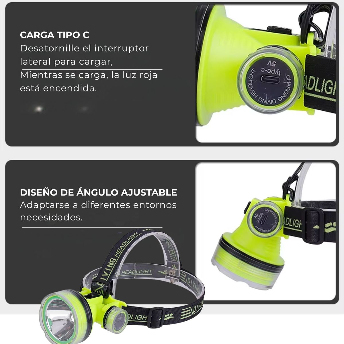 CAFINI - Linterna Frontal Cafini 5W Luz Blanca Fría Recargable