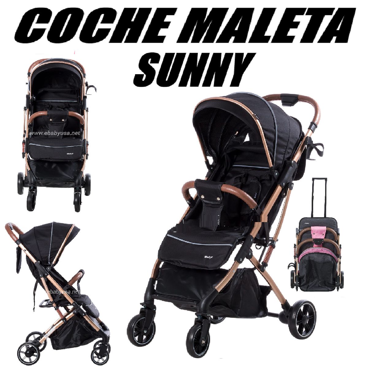 EBABY - Nuevo Coche de Paseo Maleta Ebaby Sunny -Negro