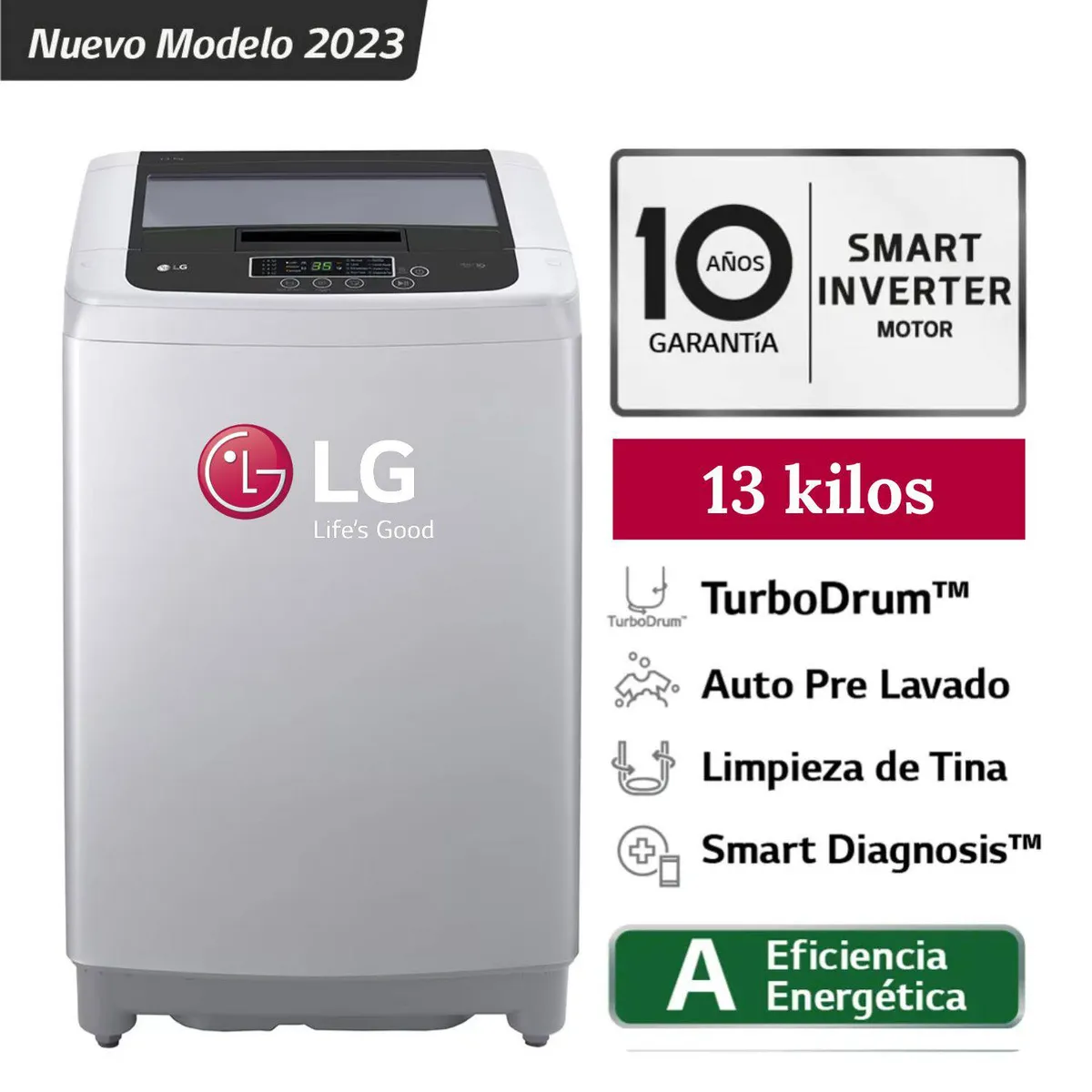 LG - Lavadora LG 13kg Smart Motion Inverter Carga Superior WT13DPBK