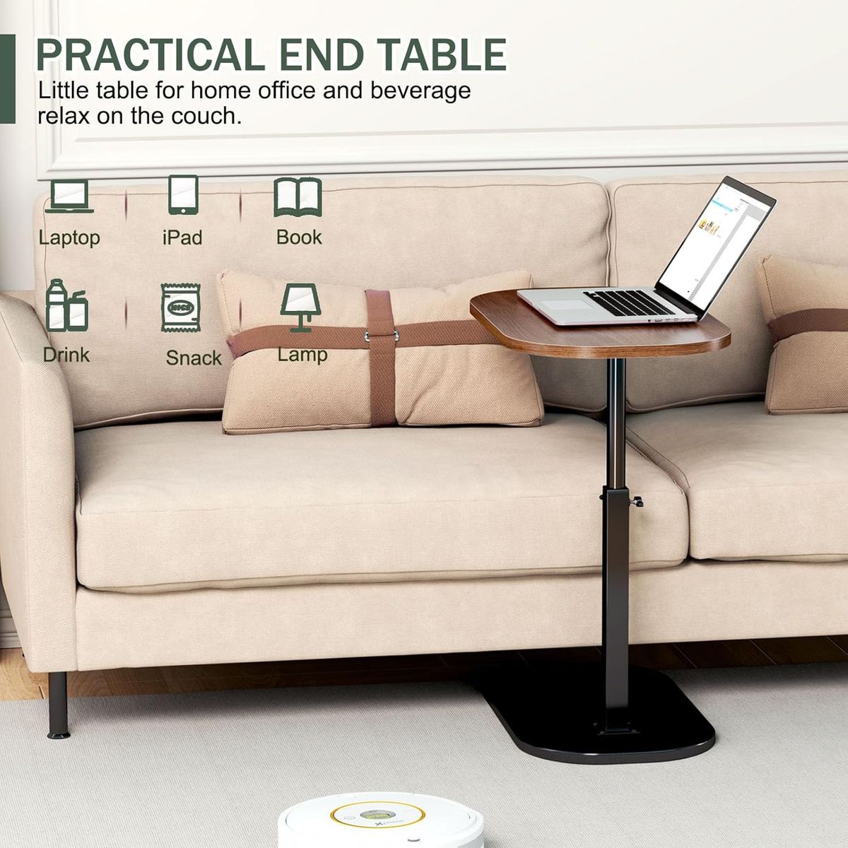 GENERICO - Mesa Auxiliar Altura Ajustable Giratoria 360° Moderna Regulable