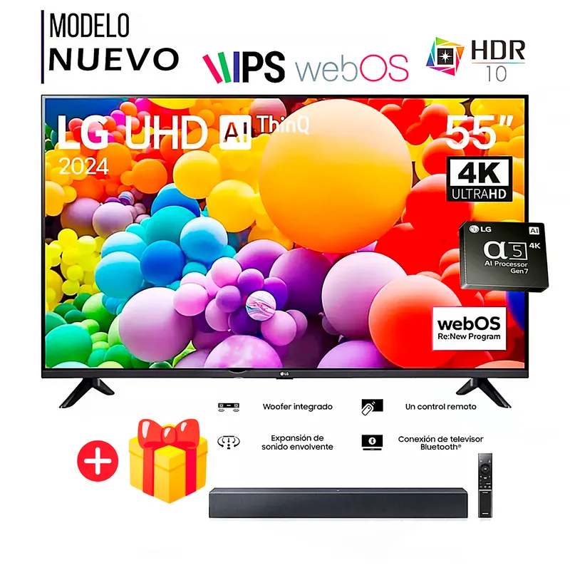 LG - Televisor LG 55 Pulg. LED Smart TV 4K UHD ThinQ AI 55UT7300PSA + Soundbar HW-C400