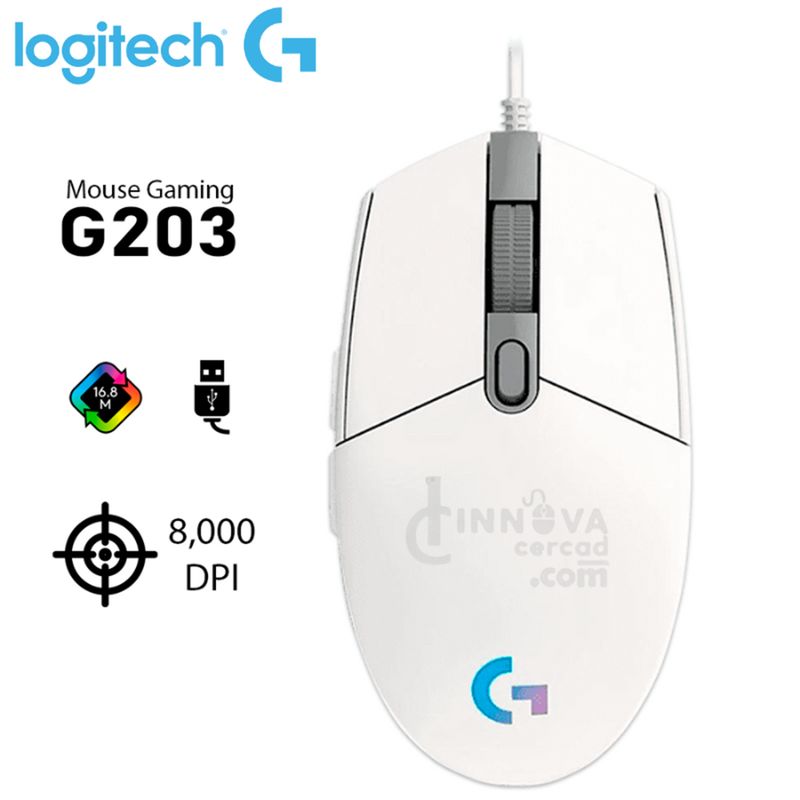 LOGITECH - Mouse Logitech G203 White Lightsync Gaming 8000 DPI LED-RGB
