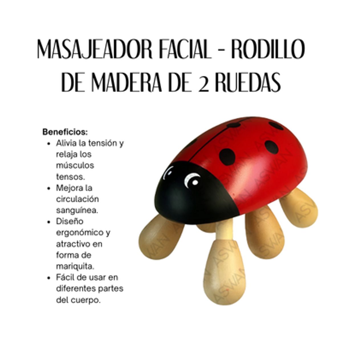 GENERICO - CEPILLO MASAJEADOR DE MADERA EN FORMA DE MARIQUITA