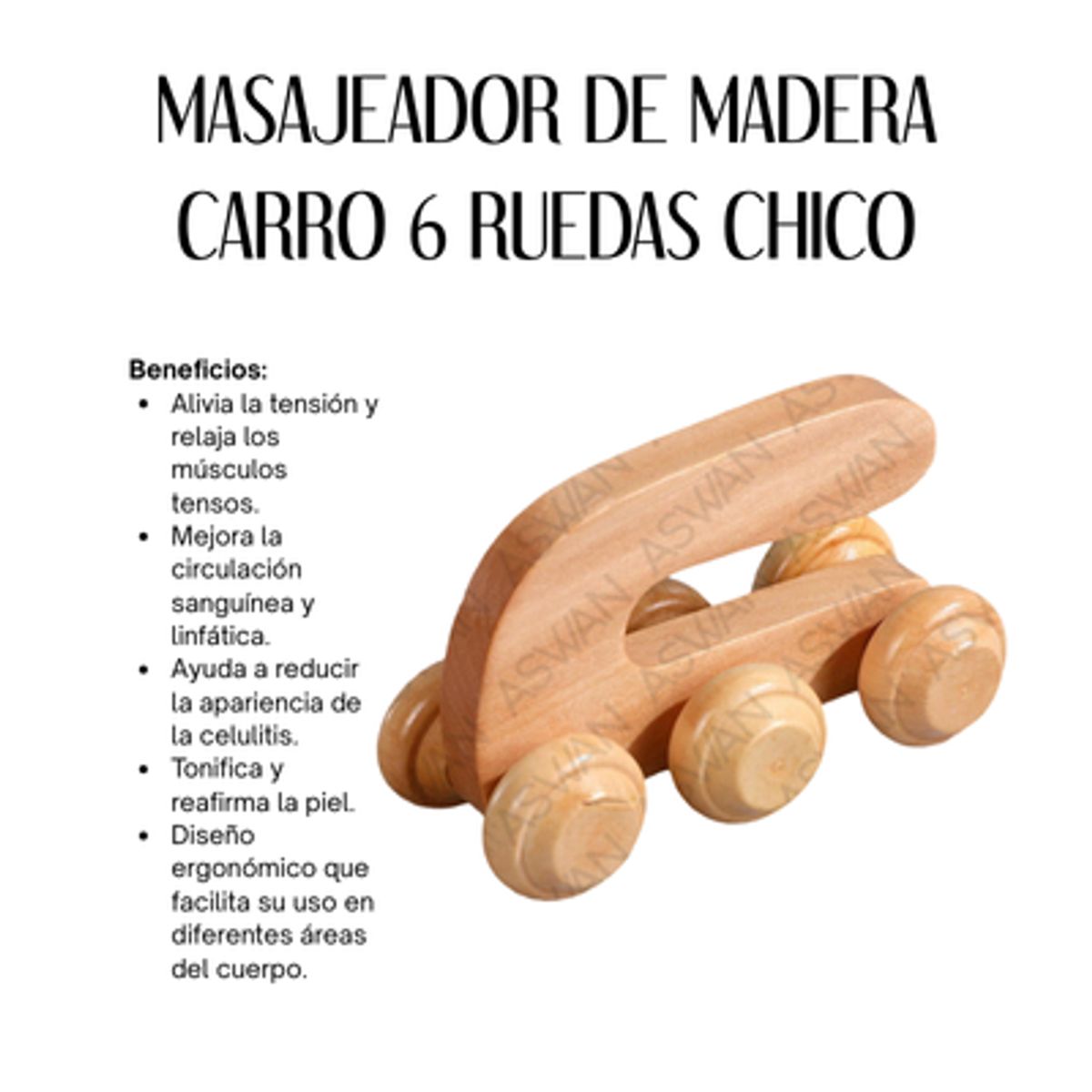 GENERICO - MASAJEADOR DE MADERA CARRO 6 RUEDAS CHICO