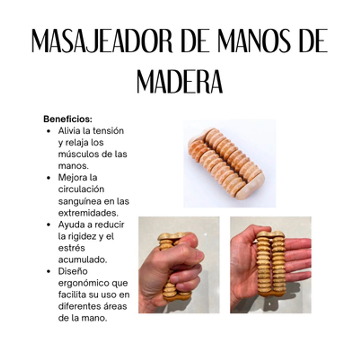 GENERICO - MASAJEADOR DE MANOS DE MADERA