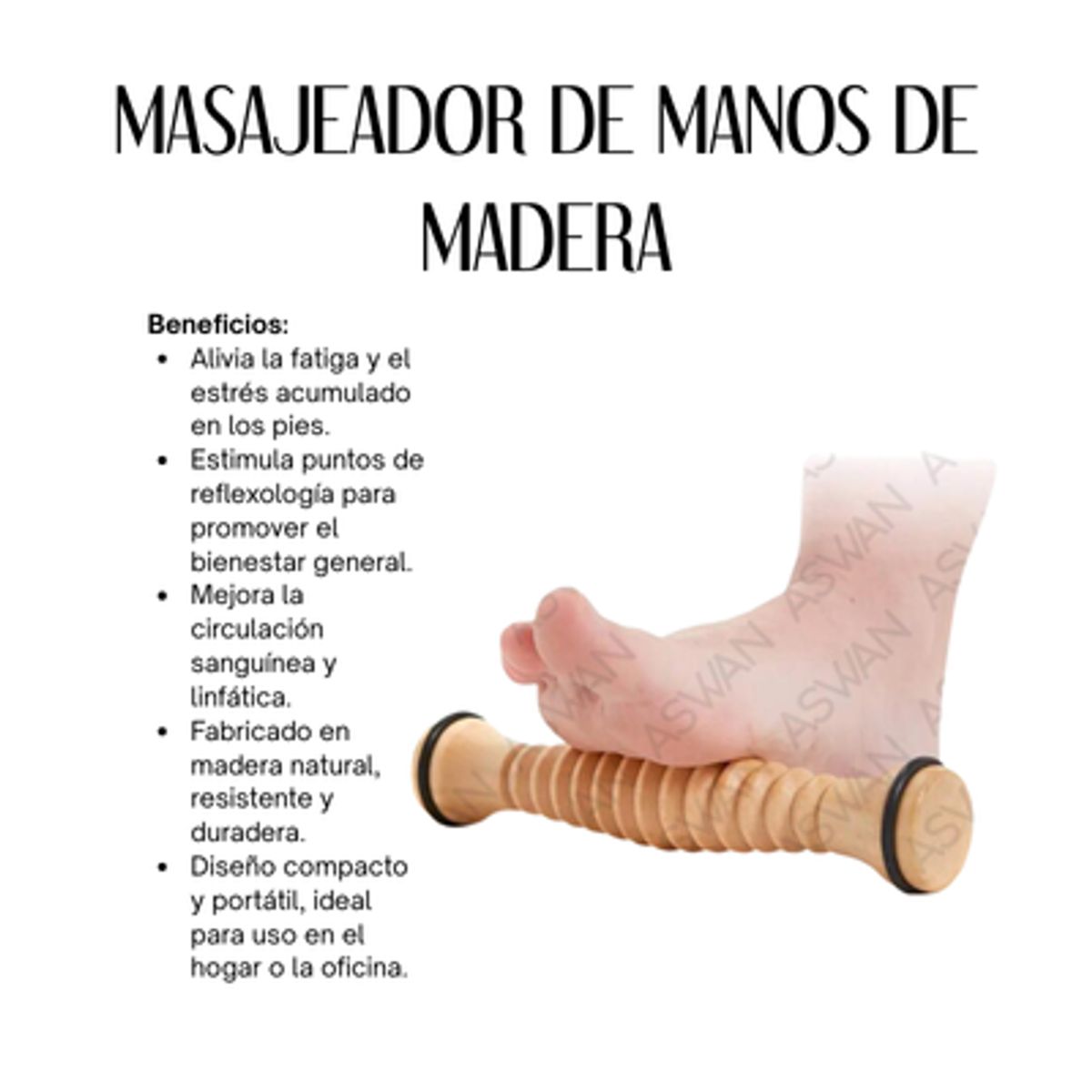 GENERICO - MASAJEADOR RODILLO DE MADERA PARA PIES
