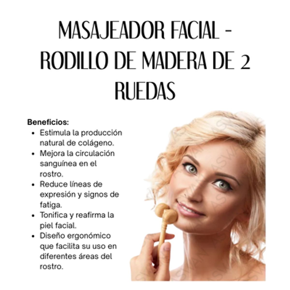 GENERICO - MASAJEADOR FACIAL - RODILLO DE MADERA DE 2 RUEDAS