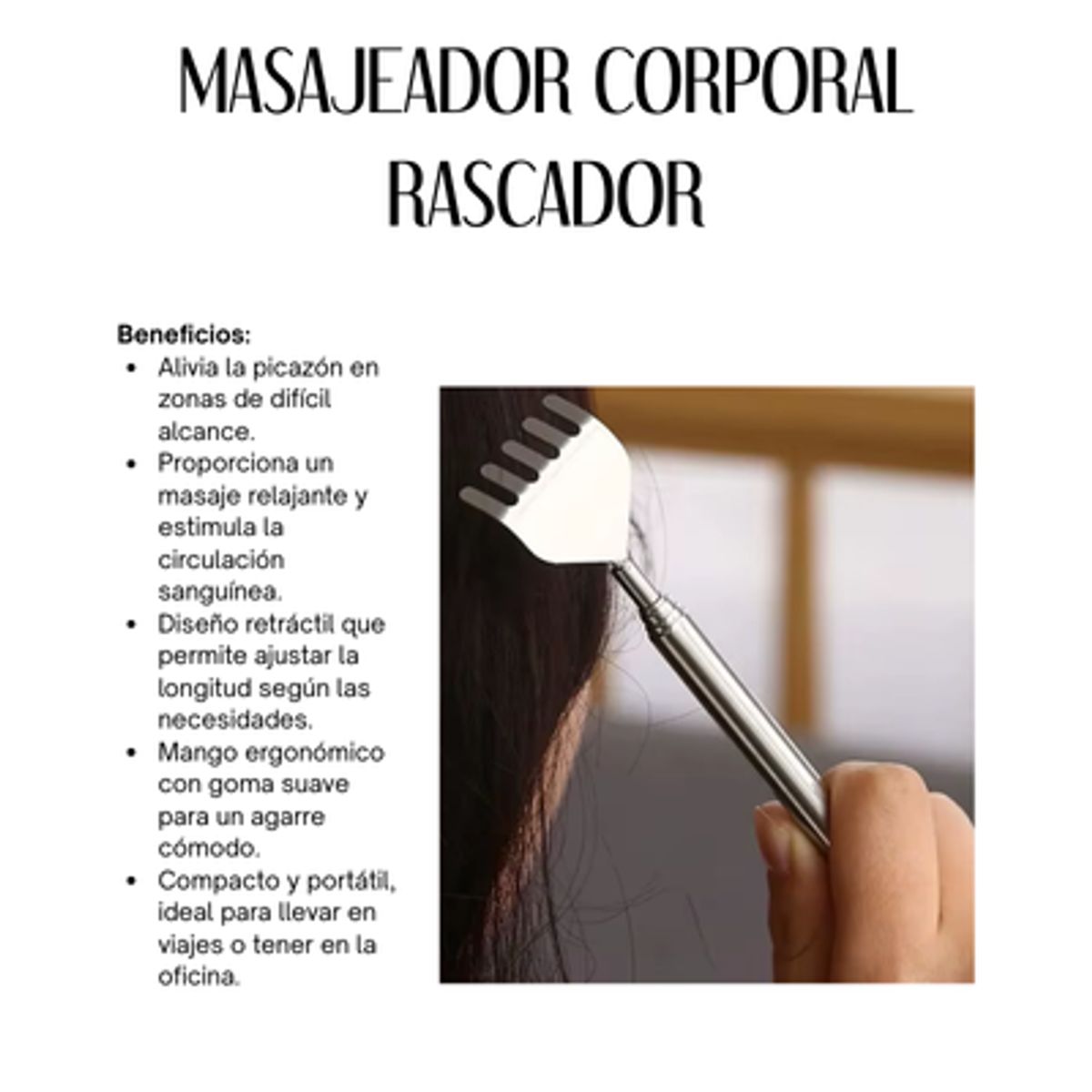 GENERICO - MASAJEADOR CORPORAL RASCADOR RETRÁCTIL DE ACERO INOXIDABLE