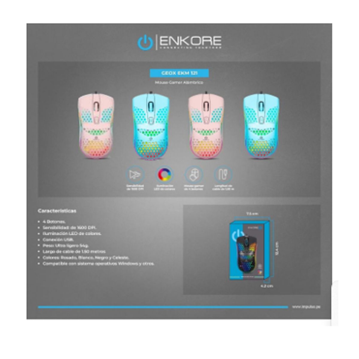 ENKORE - Mouse Gamer Alambrico GEOX EKM121 MOONLIGHT BLUE USB ENKORE